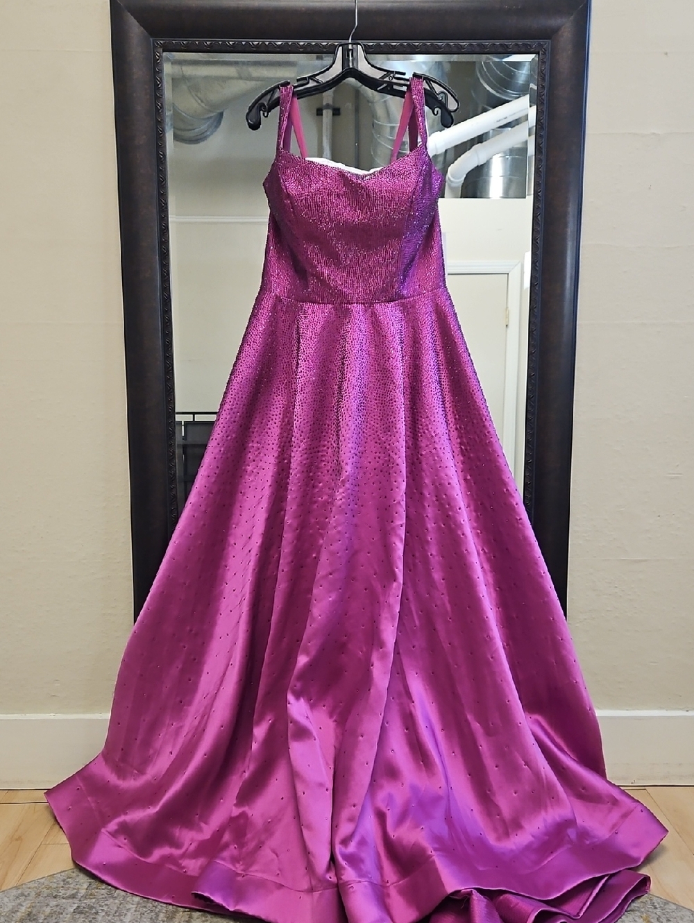 Size 16 magenta tank strap mikado Aline ballgown W/ scattered Crystals By Sherri
